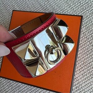 Hermes Epsom Collier De Chien CDC Bracelet in Rouge Casaque